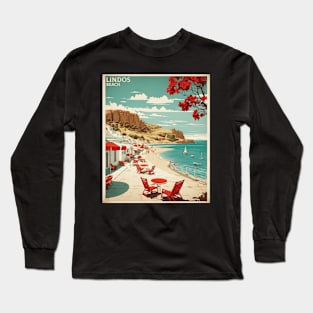 Lindos Beach Greece Tourism Vintage Travel Poster Long Sleeve T-Shirt